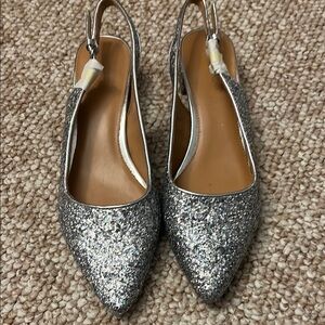 J. Crew Silver Glitter Slingback Women's Shoes- Size 9